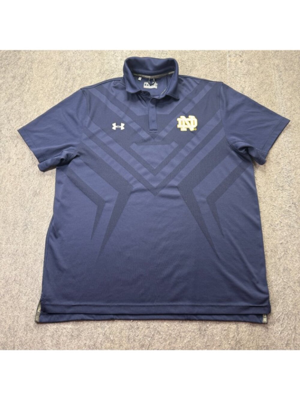 Notre Dame Fighting Under Armour Polo Shirt Men XL Blue Striped Performance - Picture 2 of 14